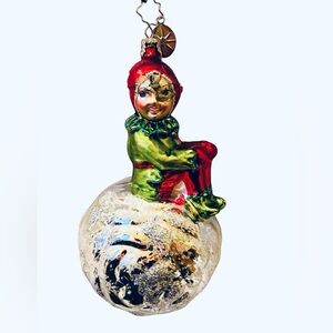 Christopher Radko SPRITE ON THE BALL Blown Glass Ornament Face Repaired